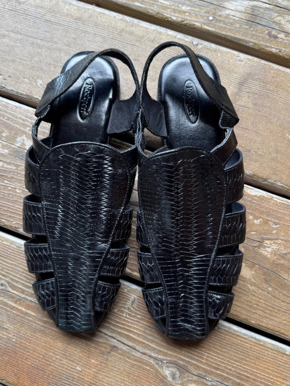 Rockport Black Leather Fisherman Caged Sandals in Women's 10M